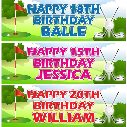Personalised Golf Birthday Banners: Golfer Party Decorations (Set of 2)