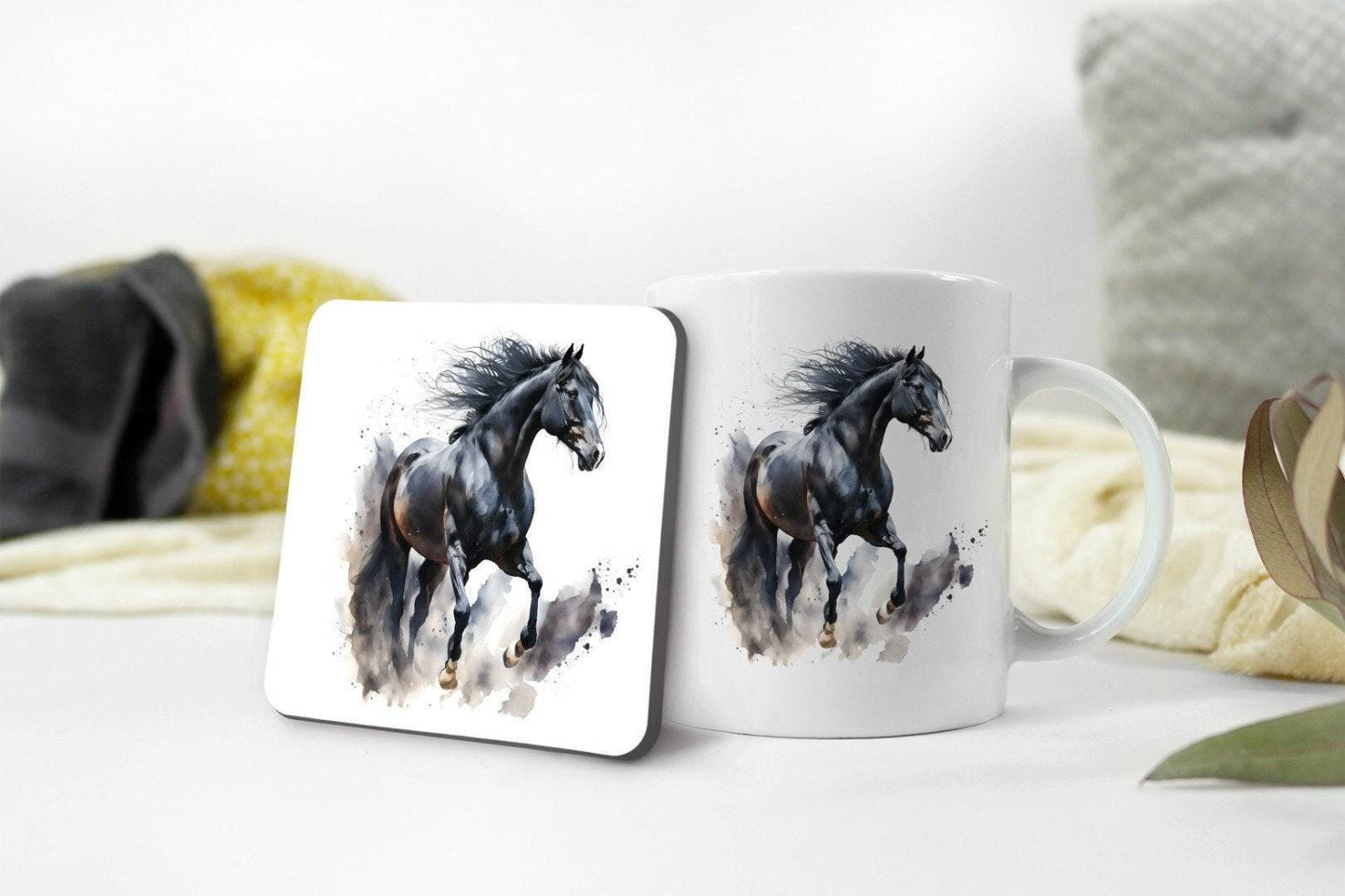 Majestic Watercolour Effect Horse Ceramic Coffee Tea Cup Mug And Coaster Gift Set