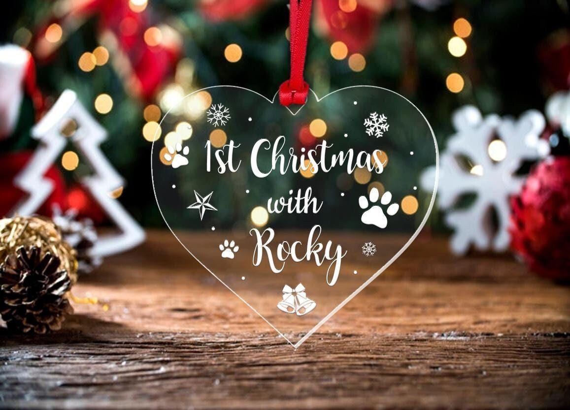 Personalised Pets First Christmas Bauble Dog Cat Xmas Keepsake Hanging Heart Gift