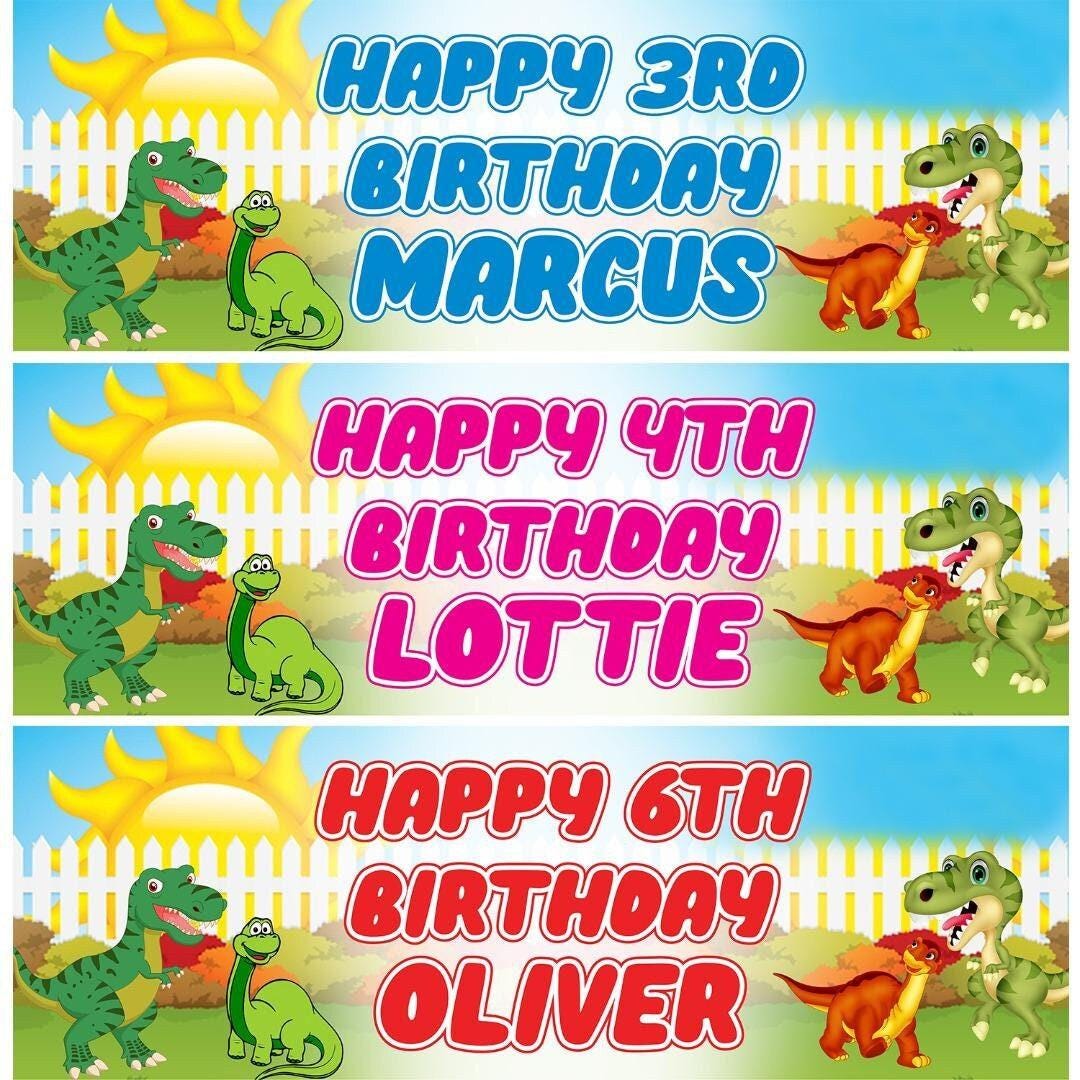 2 Personalised Green Dinosaur Birthday Celebration Banners Decoration Posters