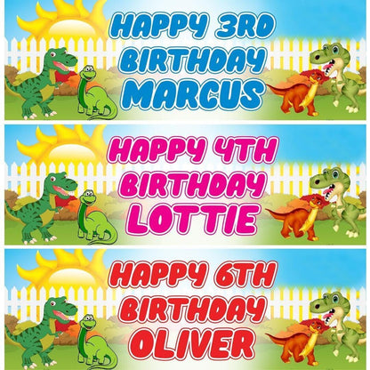 2 Personalised Green Dinosaur Birthday Celebration Banners Decoration Posters