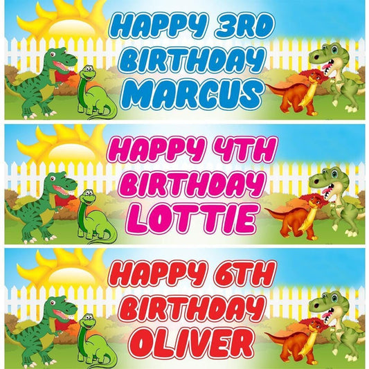 2 Personalised Green Dinosaur Birthday Celebration Banners Decoration Posters