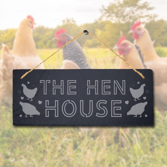 Hen House Laser Engraved Hanging Slate Barnyard Cock Plaque Chicken Farm Sign