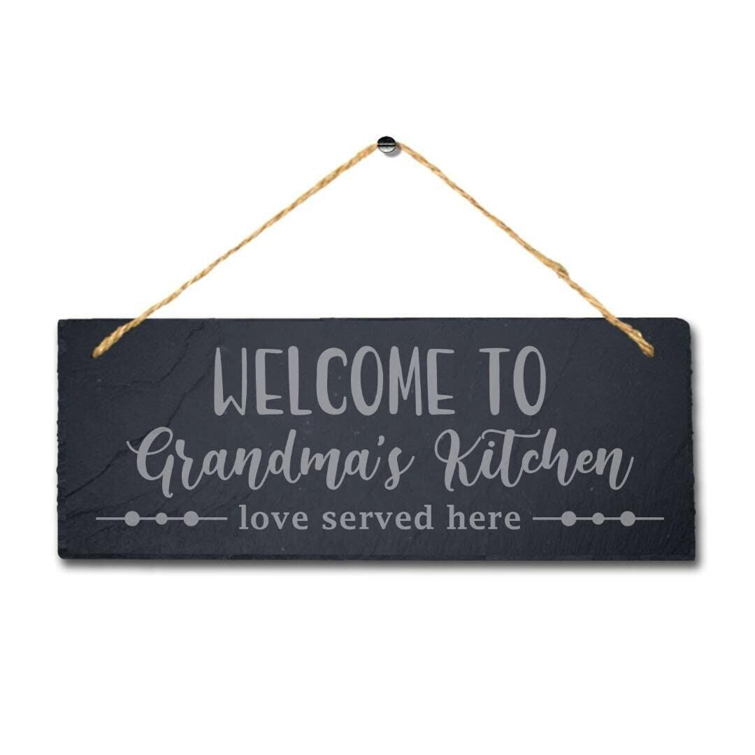 Personalised Grandma Kitchen Hanging Slate Sign Love Served Here Gardening Gift
