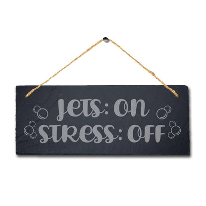 Lets On Stress Off Laser Engraved Hanging Slate Pool Decor Gift Plaque Sign
