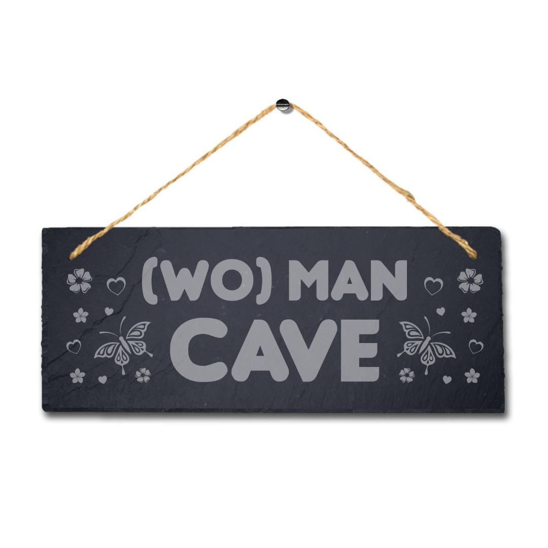 wo) Man Cave Laser Engraved Hanging Slate Home Decor Kids Room Door Plaque Sign