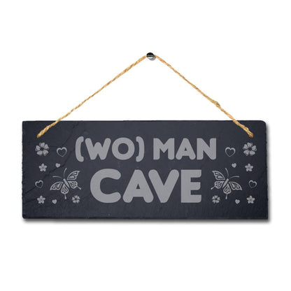 wo) Man Cave Laser Engraved Hanging Slate Home Decor Kids Room Door Plaque Sign