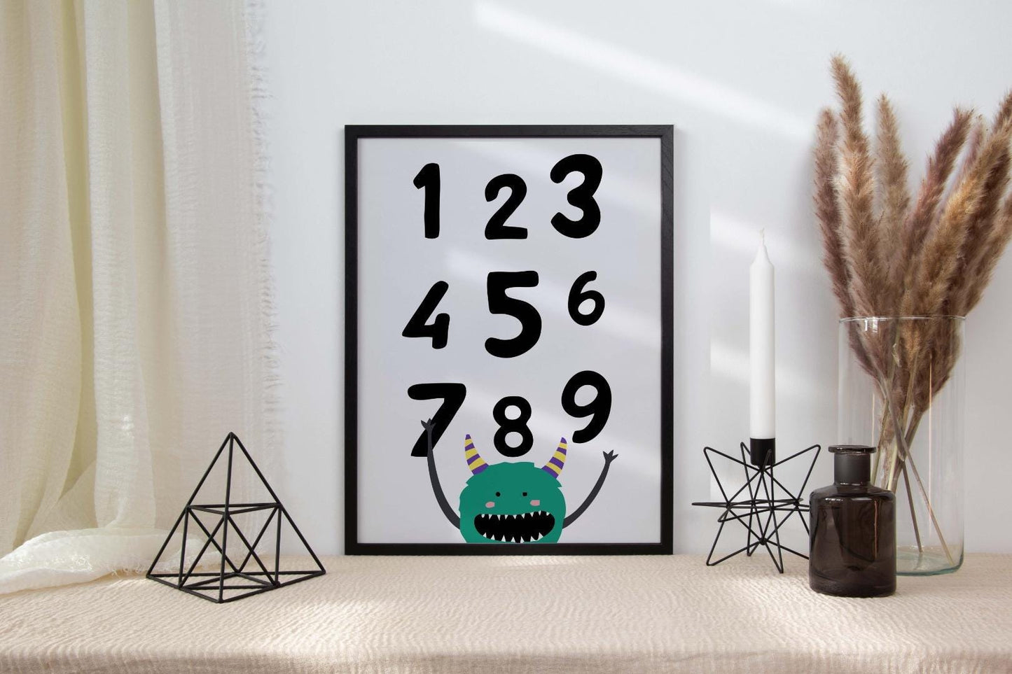 1-9 Numbers Learning Monster Nursery Bedroom Boys Girls Wall Decor Poster Print