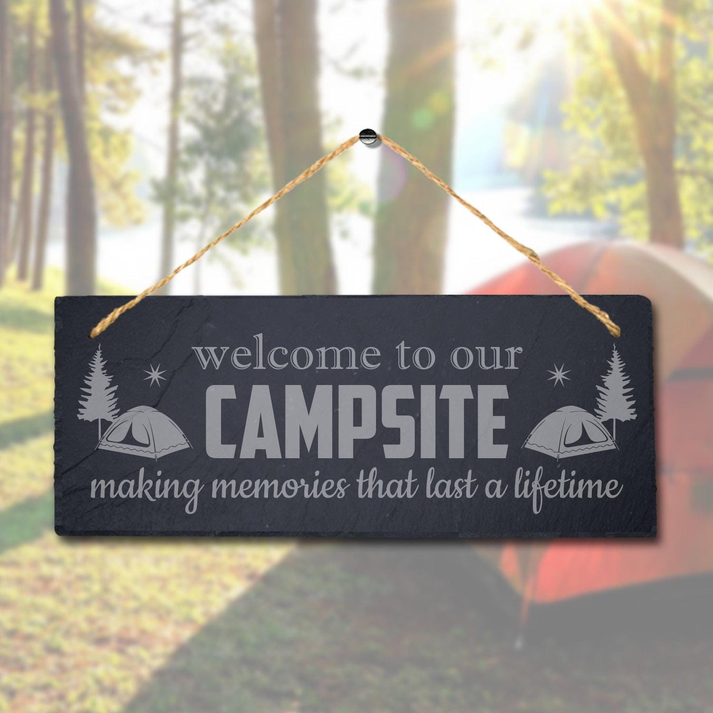 Campsite Laser Engraved Hanging Slate Plaque Summer Adventurer Tour Camping Sign