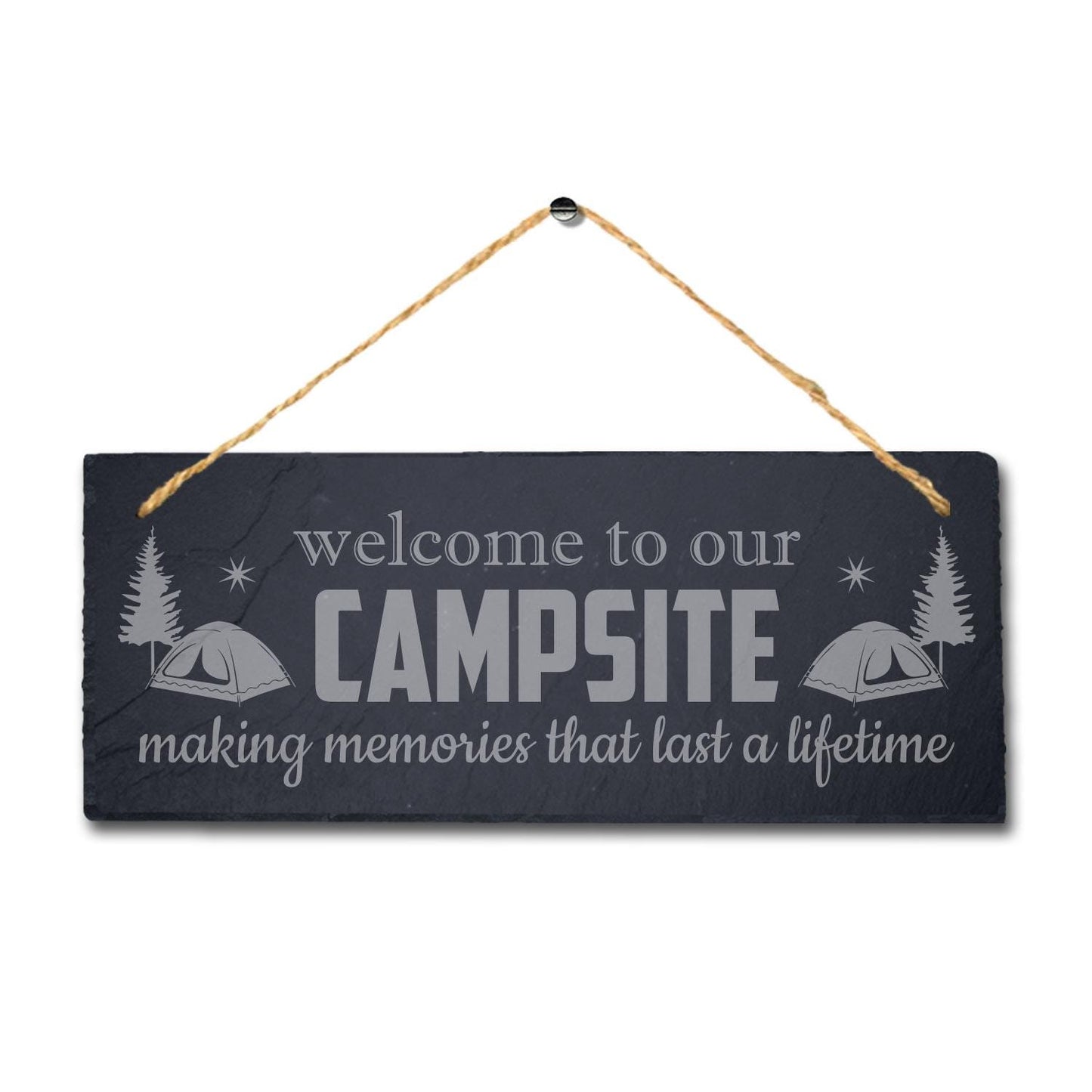 Campsite Laser Engraved Hanging Slate Plaque Summer Adventurer Tour Camping Sign