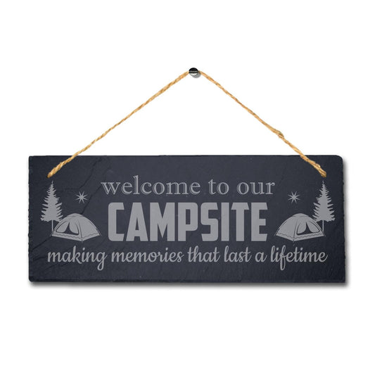 Campsite Laser Engraved Hanging Slate Plaque Summer Adventurer Tour Camping Sign