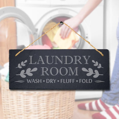 Laundry Room Wash Dry Fold Laser Engraved Hanging Slate Laundry Hub Plaque Sign
