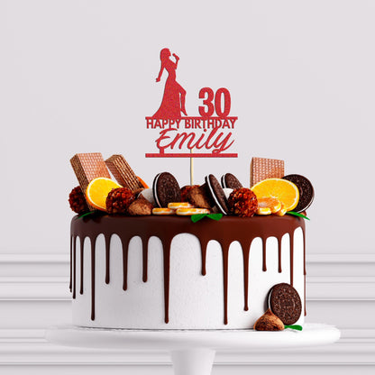 Custom Karaoke Girl Glitter Cake Topper: Personalised With any Name and Age Birthday Decor