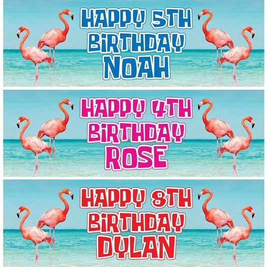 2x Personalized Flamingo Birthday Banner: Colorful Party Decoration