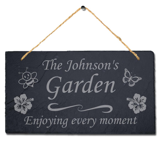 Personalised Engraved Natural Slate Hanging Family Garden Sign Plaque