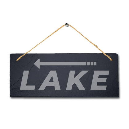 Lake Left Arrow Direction Laser Engraved Hanging Slate Pond Pool Plaque Sign