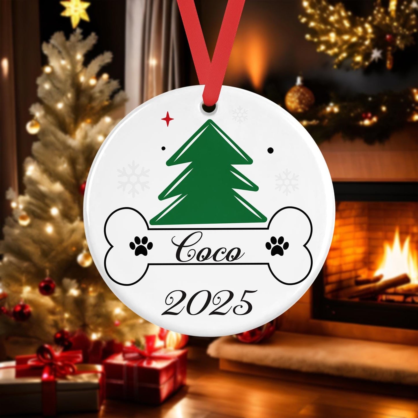 Personalised First Christmas Dog Ceramic Bauble 1st Puppy Xmas Ceramic Tree Decoration Gift