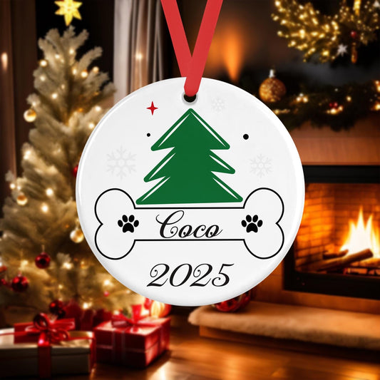 Personalised First Christmas Dog Ceramic Bauble 1st Puppy Xmas Ceramic Tree Decoration Gift