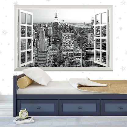 Empire State Building Wall Decal: 3D Window View, NYC Skyline Mural