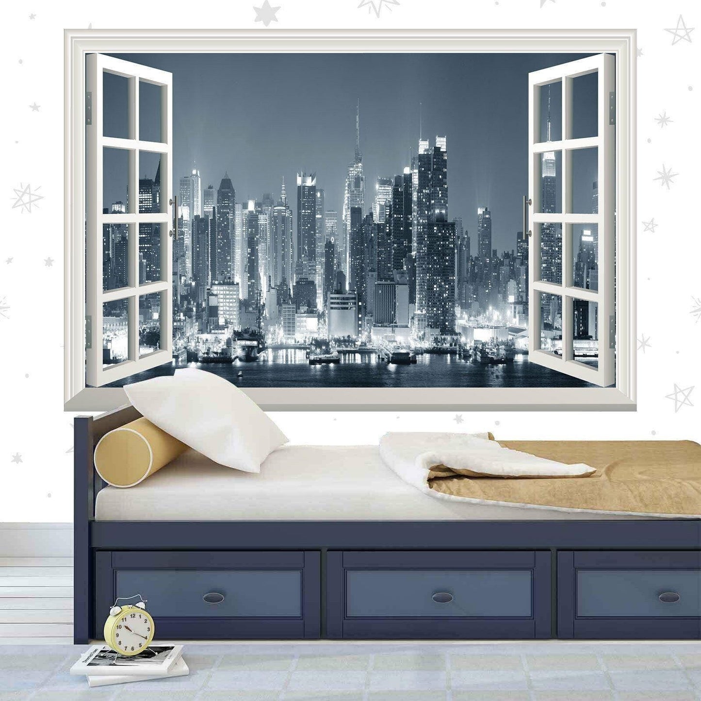NYC Skyline 3D Window View Wall Sticker: Empire State Vinyl Mural