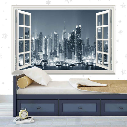 NYC Skyline 3D Window View Wall Sticker: Empire State Vinyl Mural