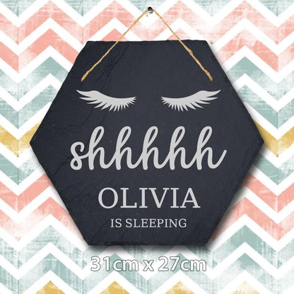 Personalised Baby Sleeping Slate Sign - Shhh New Baby Girl Gift