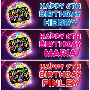 2 Personalised Retro Neon Birthday Design 2 Celebration Banner Decoration Poster