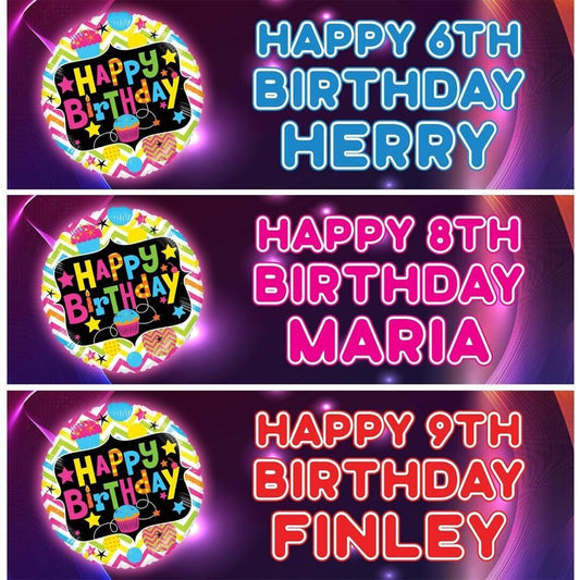 2 Personalised Retro Neon Birthday Design 2 Celebration Banner Decoration Poster