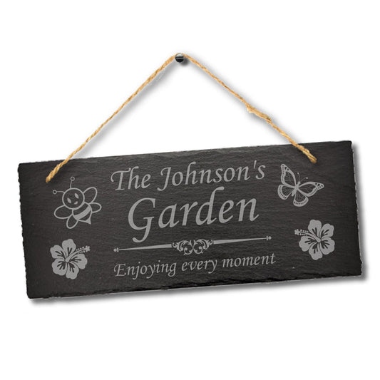 Personalised Engraved Natural Slate Hanging Family Garden Sign Plaque