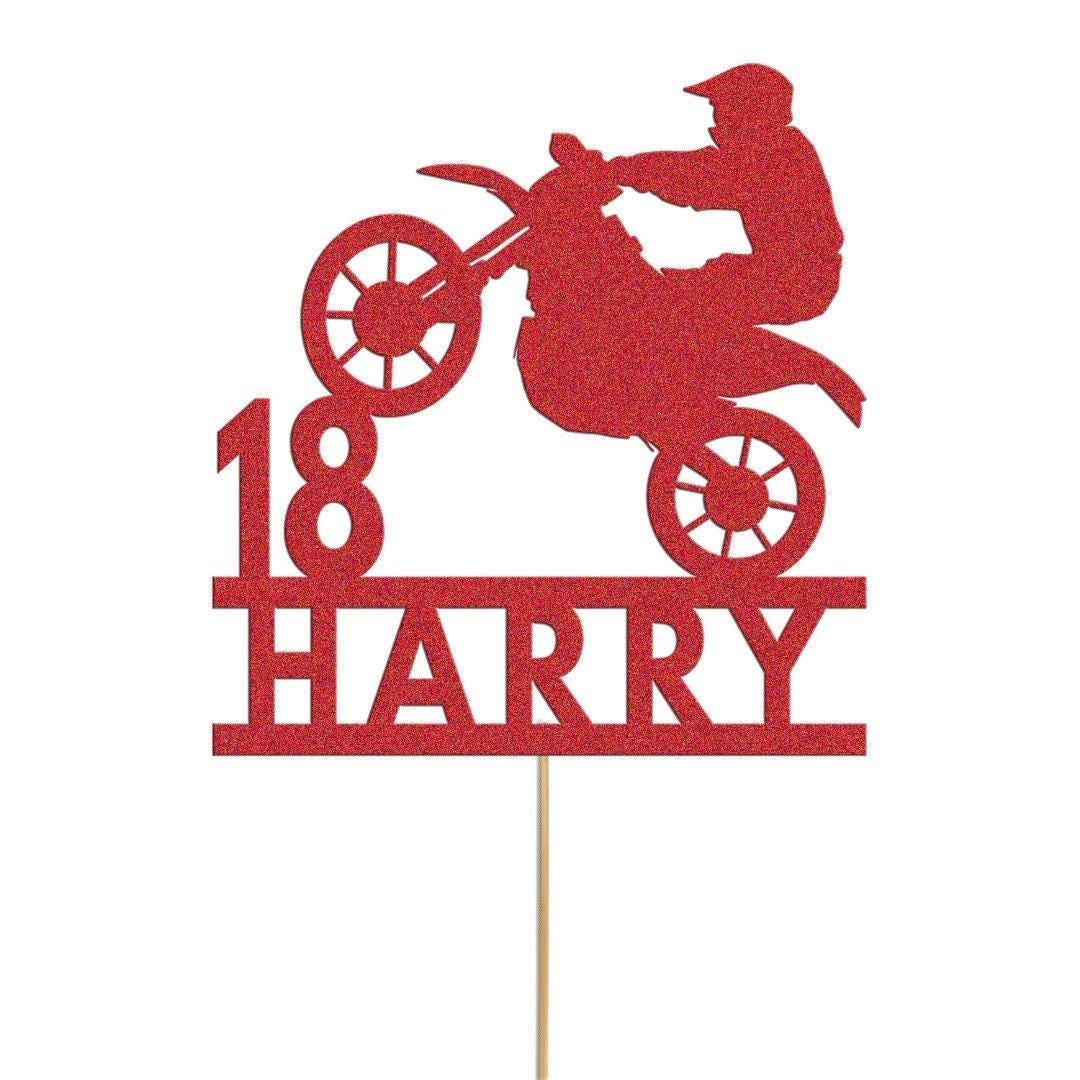 Personalised Glitter Motorbike Cake Topper: Biker Birthday Decoration
