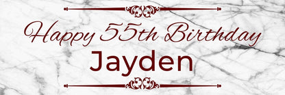 2 Personalised White Marble Effect Birthday Celebration Banner Decoration Poster