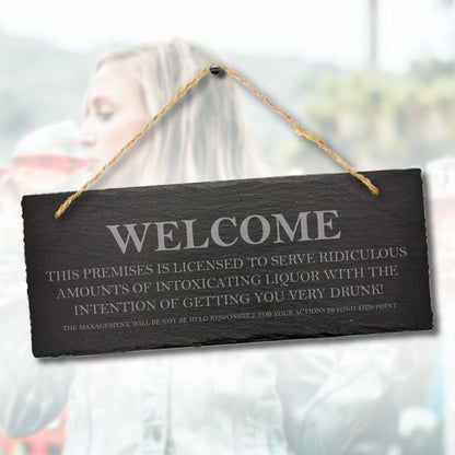 This Premises Is Licensed Hanging Slate Plaque Funny Drinking Gift Man Cave Sign