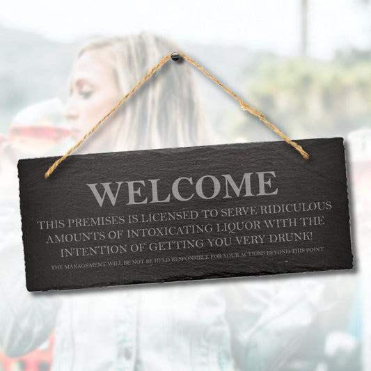 This Premises Is Licensed Hanging Slate Plaque Funny Drinking Gift Man Cave Sign