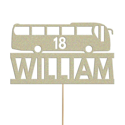 Personalised Glitter Bus Cake Topper: Custom Name & Age