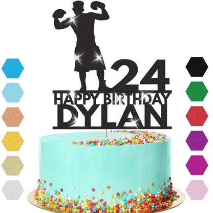 Personalised Boxing Birthday Cake Topper: Glitter Champion Decoration