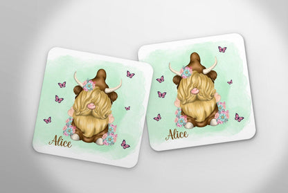 Personalised Highland Cow Gonk Custom Name Mug & Coaster Set  Secret Santa Cute Cow Gonk Mug Christmas Gift