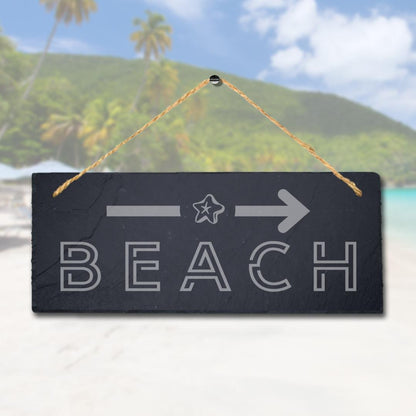 Beach Right Way Arrow Laser Engraved Hanging Slate Ocean Beach Sea Plaque Sign