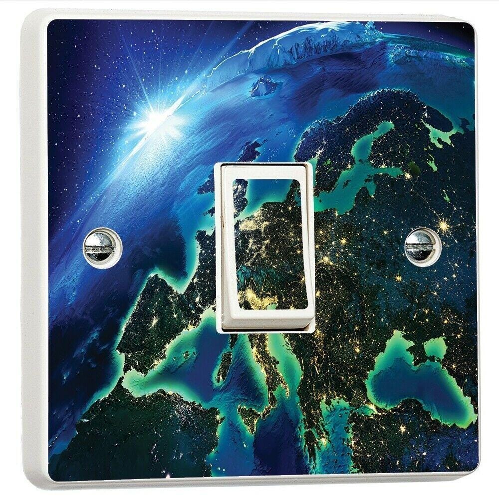 Planet Earth View From Space Light Switch Sticker Cover Vinyl Skin Wall Decal