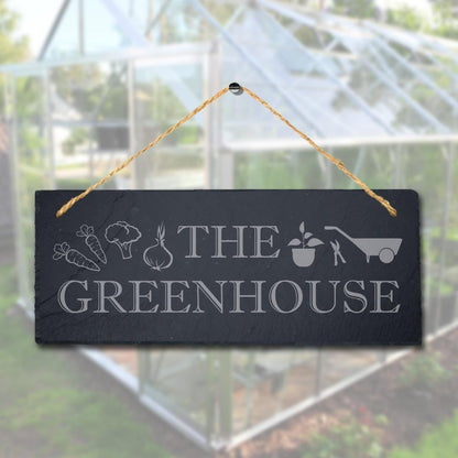 The Greenhouse Laser Engraved Hanging Slate Shed Garden Decor Plaque Sign