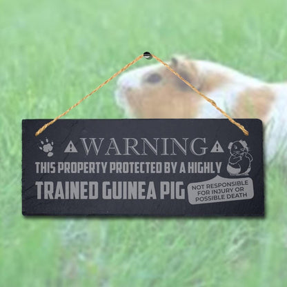 Warning The Property Protected By Trained Guinea Pig Hanging Slate Pigsties Sign