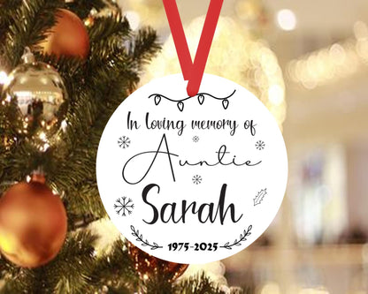 Personalised Memorial Christmas Bauble In Loving Memory Auntie Ceramic Ornament