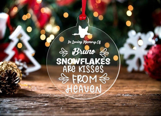Personalised Dog Memorial Christmas Bauble: Laser Engraved Acrylic Tree Decor