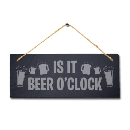Laser Engraved Slate Beer O'Clock Bar Sign with Jute Rope