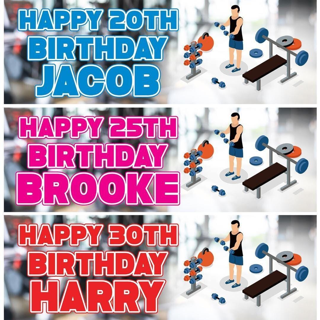 2 Personalised Gym Birthday Party Celebration Banners Decoration Posters