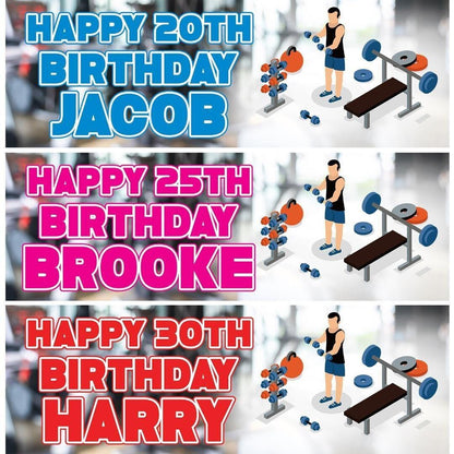 2 Personalised Gym Birthday Party Celebration Banners Decoration Posters