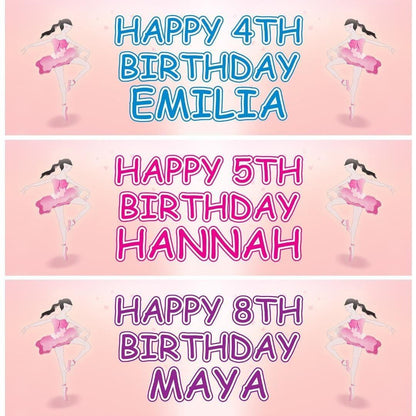 2 Personalised Pretty Ballerina Birthday Celebration Banners Decoration Posters