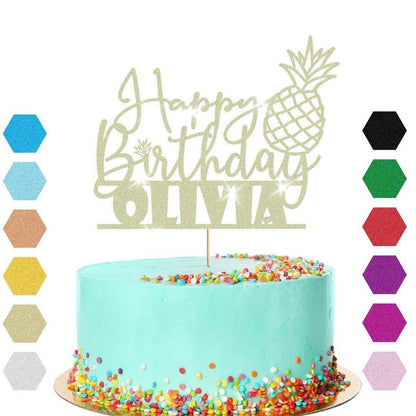 Personalised Pineapple Glitter Happy Birthday Cake Topper Party Cake Decoration