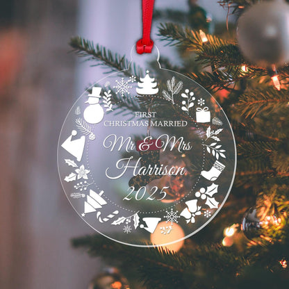 Personalized First Christmas Married Ornament: Acrylic Keepsake Gift