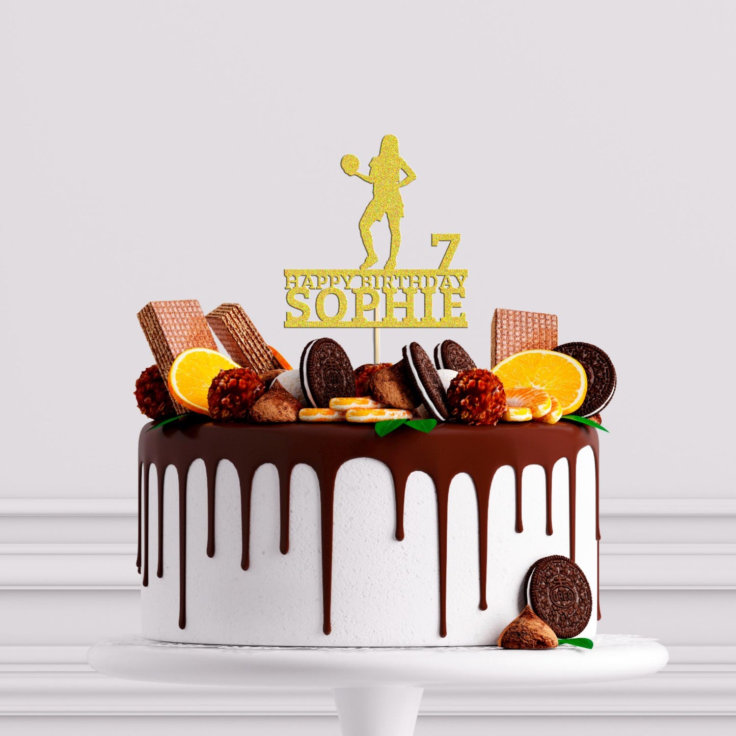 Custom Glitter Football Cake Topper: Personalised Birthday Party Decor