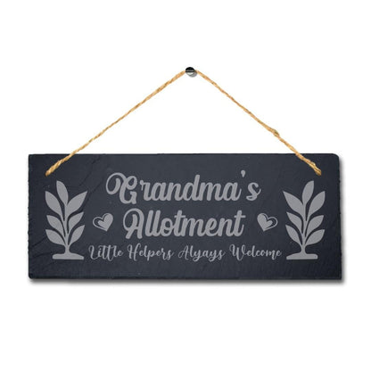 Grandmas Allotment Little Helper Always Welcome Hanging Slate Garden Decor Sign